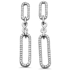 14K White Gold Diamond Paperclip Infinity Dangling Earrings 0.48ct G SI